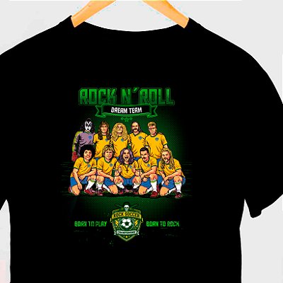Camiseta Rock and Roll Dream Team tamanho adulto com mangas curtas na cor Preta Premium