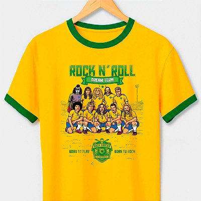 Camiseta Brasil Dream Team com amarela gola e punhos verdes