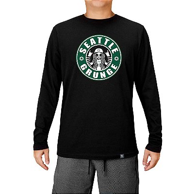 Camiseta Seattle Grunge tamanho adulto com mangas longas na cor preta masculina