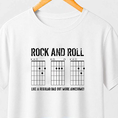Camiseta Rock and Roll DAD Chords TAb masculina branca de mangas curtas premium