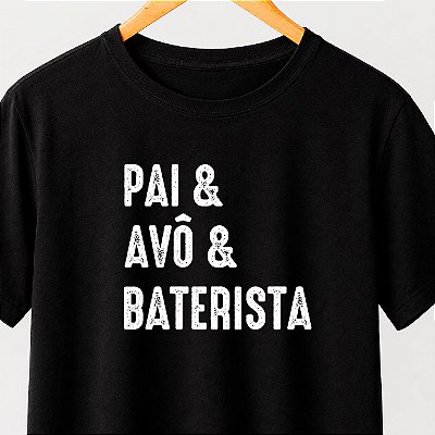 Camiseta Pai Avô e Baterista masculina preta de mangas curtas premium
