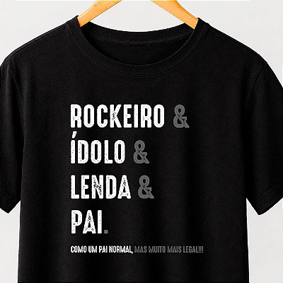 Camiseta Rockeiro & Ídolo & Lenda & Pai masculina preta de mangas curtas premium