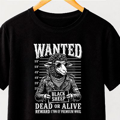 Camiseta Black Sheep tamanho adulto com mangas curtas na cor Preta Premium