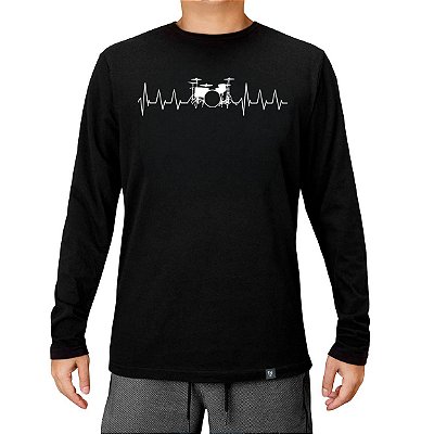 Camiseta Cardio Drums tamanho adulto com mangas longas na cor preta masculina