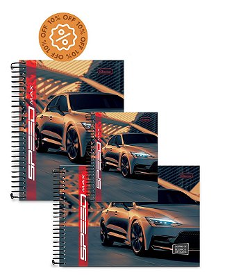 Kit Speed Max #02 - Caderno colegial 01 matéria capa dura, Caderno ¼ capa dura e Caderno de Desenho Capa Dura