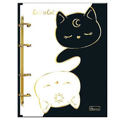 Caderno Colegial Argolado - Folhas Brancas Cute Cat CCCA02