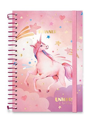 Planner Espiralado Capa Dura Com Elástico Formato Unicorn, I Believe UIBPB04