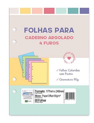 Refil Caderno Colegial Argolado – Folhas Coloridas Candy Refis FPCR05