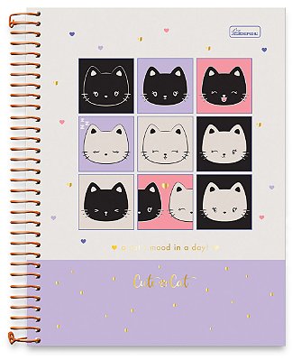 Caderno Colegial 10 Matérias Capa Dura Cute Cat CC02