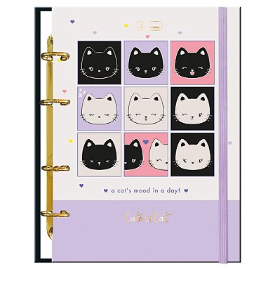 Caderno Colegial Argolado Criativo Capa dura Cute Cat CCCAC02