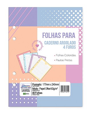 Refil Caderno Colegial Argolado – Folhas colorid Refis FPCR06