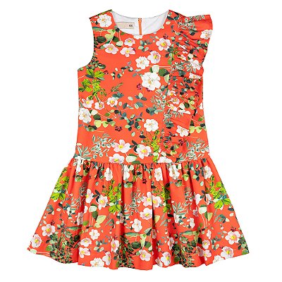 Vestido Babado Floral Vermelho