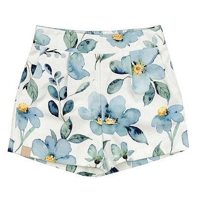 Short Alfaiataria Floral Azul