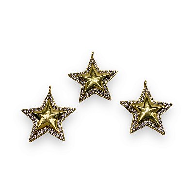 Pingente Estrela Dourado com Borda de Strass - 25mm