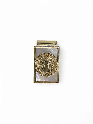 Pingente São Bento Dourado Com Madrepérola