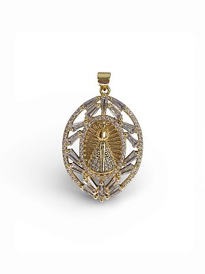 Pingente Medalha Nossa Senhora Cravejado com Zircônias