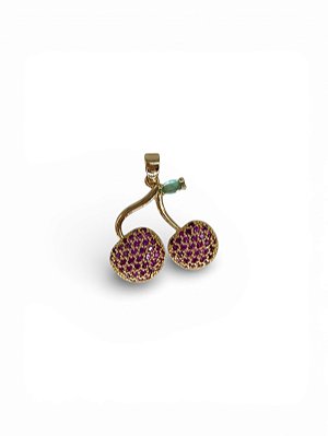 Pingente Cereja Cravejado Dourado