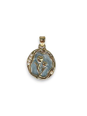 Pingente Medalha Orgânica Flor Esmaltado