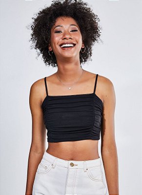 Blusa Cropped em Tule com Franzidos
