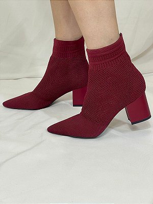 Bota Knit Salto Bloco Vermelho Talita