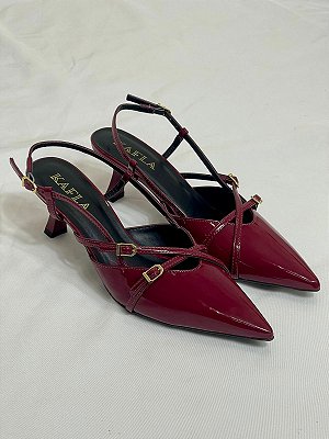 Scarpin Bordô Verniz Salto Médio Slingback Lavínia