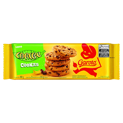 Biscoito Cookie com Gotas de Chocolate Caribe Garoto Pacote 60g c/ 6 un