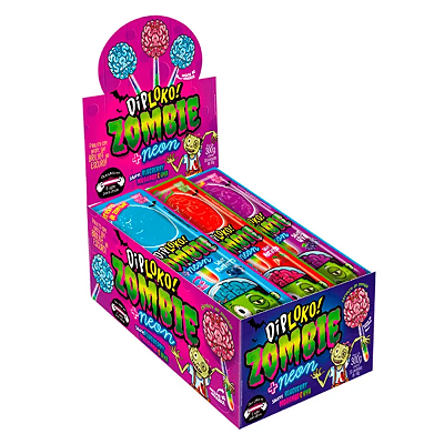 Pirulito DIPLOKO Zombie + Neon 300g - c/ 30 un (Sabores Morango, Uva e Blueberry)