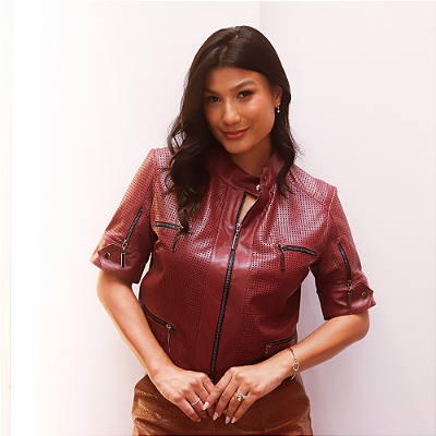 Casaqueto Couro Pelica Perfurado Marsala - Karine Daher