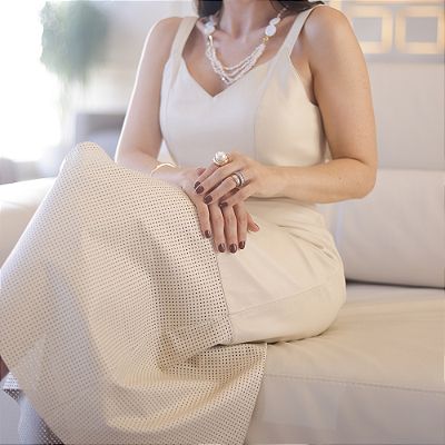 Blusa Couro Pelica Alça Regulagem Botão Off White - Karine Daher