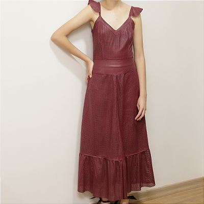 Vestido Couro Pelica Perfurado Marsala - Karine Daher