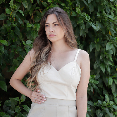 Blusa Couro Pelica Alça Fina Regulagem Off White - Karine Daher