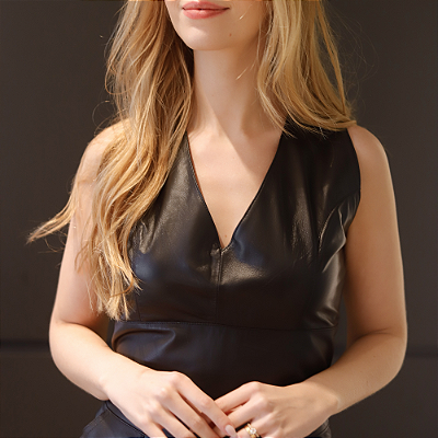 Blusa Couro Pelica Regata Zipper Preta - Karine Daher