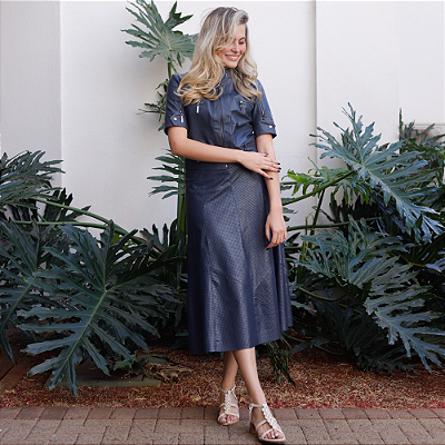 Casaqueto Couro Pelica Zipper Azul Marinho - Karine Daher