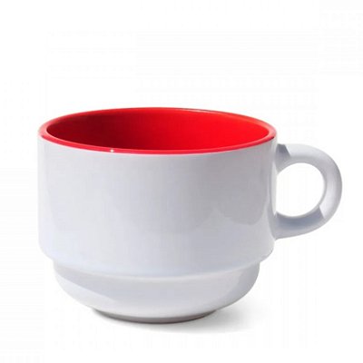 Xícara de Cerâmica Branca com interior colorido Vermelha 180ml – Ideal para Sublimação - Empilhável