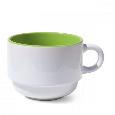 Xícara de Cerâmica Branca com interior colorido Verde claro 150ml – Ideal para Sublimação - Empilhável