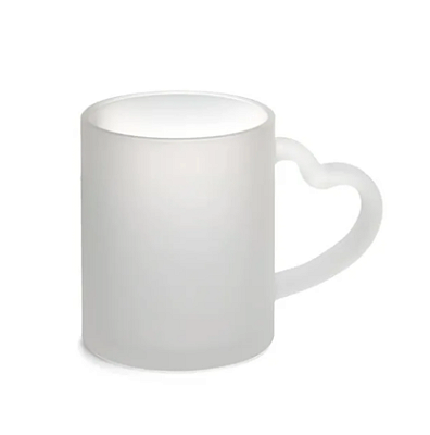 Caneca de Vidro jateada 325ml alça coraçao para Sublimação | Qualidade Premium