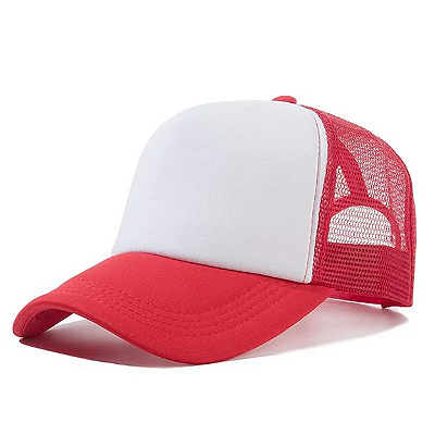 Boné de Tela com a Frente Branca para Sublimação - Vermelho- Tamanho Único (P/ Sublimação)