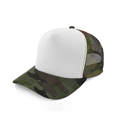 Boné de Tela com a Frente Branca para Sublimação - Camuflado - Tamanho Único (P/ Sublimação)