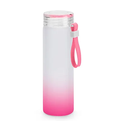 Garrafa de Vidro Degradê Rosa Pink 450ml para Sublimação | Com Alça de Silicone