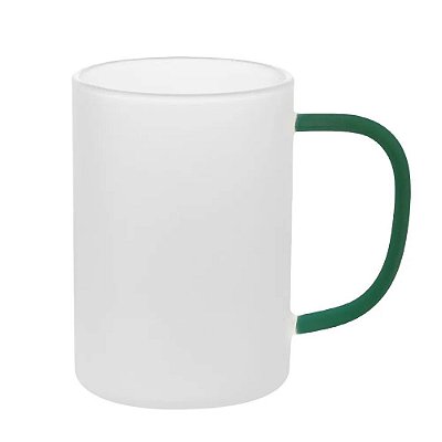 Caneca de Vidro Borossilicato Cristal com Alça Verde- 300ml para Sublimação