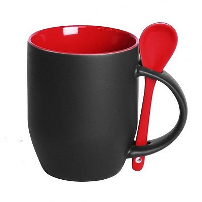 Caneca Mágica com Alça e Colher Vermelha para Sublimação - Premium