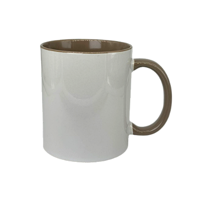 Caneca Branca Interior e Alça Marrom claro Para Sublimação 325ml - Importada