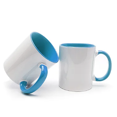 Caneca Branca Interior e Alça Azul claro Para Sublimação 325ml - Importada