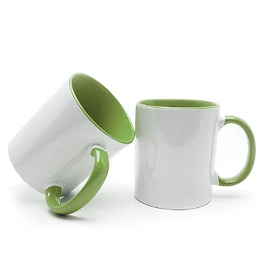 Caneca Branca Interior e Alça Verde claro Para Sublimação 325ml - Importada