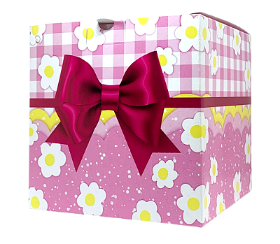 Caixinha de Caneca "Laço rosa pink e margaridas brancas" Pct c/ 12 Unidadess