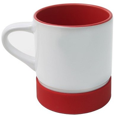 Caneca Cerâmica Interna Colorida e Base Alta de Silicone Vermelha · 350ml