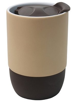 Copo Cerâmica Buddy Matte – Tampa Acrílica e Base de Silicone Marrom · 325ml