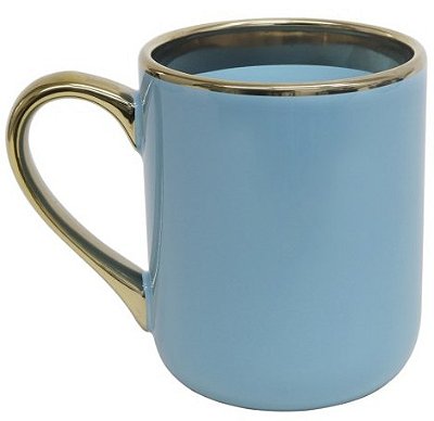 Caneca Cerâmica Imperial – Interna/Externa Azul com Borda e Alça Ouro · 380ml