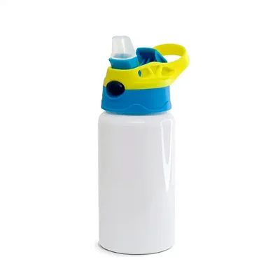 Garrafa Squeeze Bico de Silicone Azul e Amarelo Para a Sublimação - 600 ml