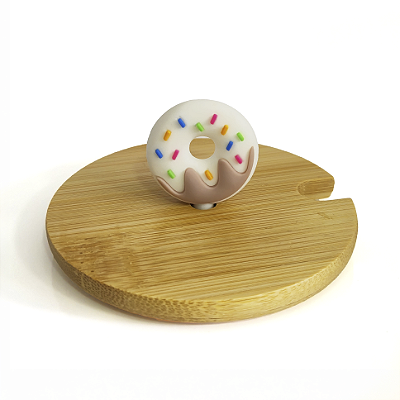 Tampa de Bambu com Miniatura Donut/Rosquinhal Para Caneca (Sem Borracha)